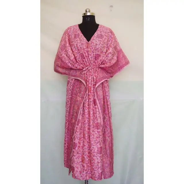 Vintage Silk Kaftan Summer Dress Bridal Party Shower Maxi Tunic Beach Wear Maternity Bridesmaid Dress Natural Waist Gift Her