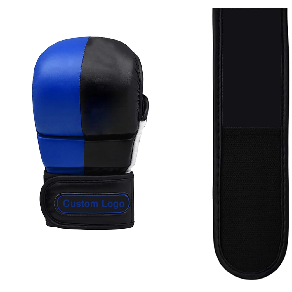 Черные и синие перчатки для тренировок ММА 7 унций Боксерские Муай Тай бокса