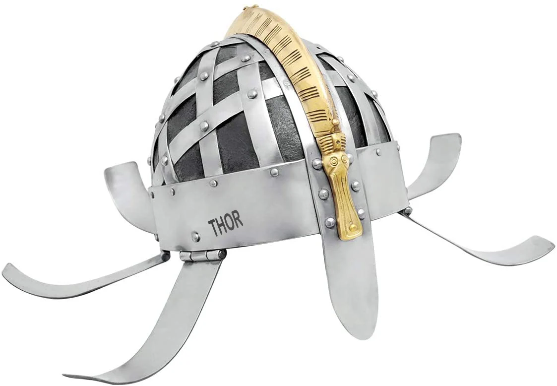 VENTURA TRADING Casque De Chevalier Argent – Croisé Romain Avec Visière Mobile – Armure Médiévale Déguisement – Taille Unique