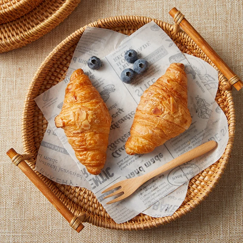 Natural Handwoven Rattan Serving Basket Tray With Handles Wholesale