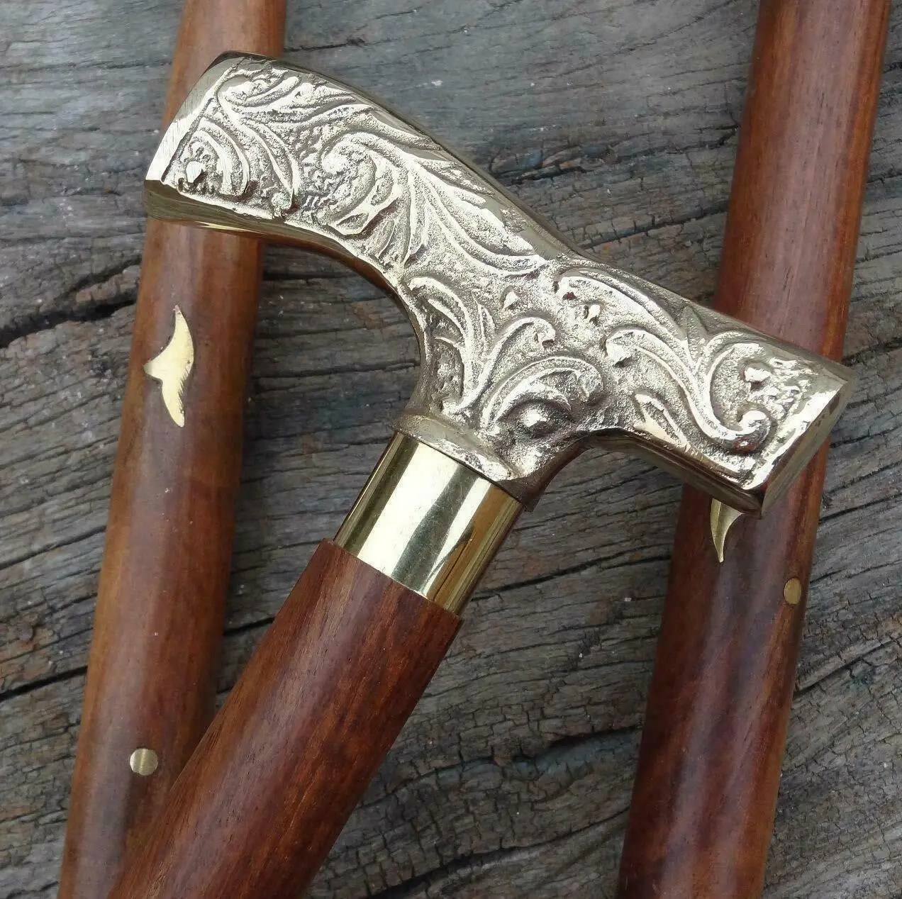 Brass Victorian Designer Handle Vintage Style Walking Wooden Cane Stick Gift 