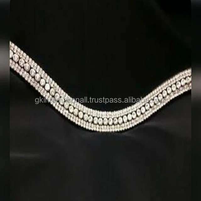 BLING DIAMANTE SPARKLY 3 ROW WHITE PEARL CRYSTAL WITH BLACK LEATHER BROWBAND 