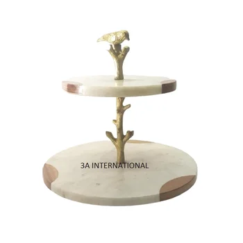 New Concept Arrive 2 Tier Marble Cake Stand Bird Sitting on Top Cake Server Tabletop Accessories Supplier