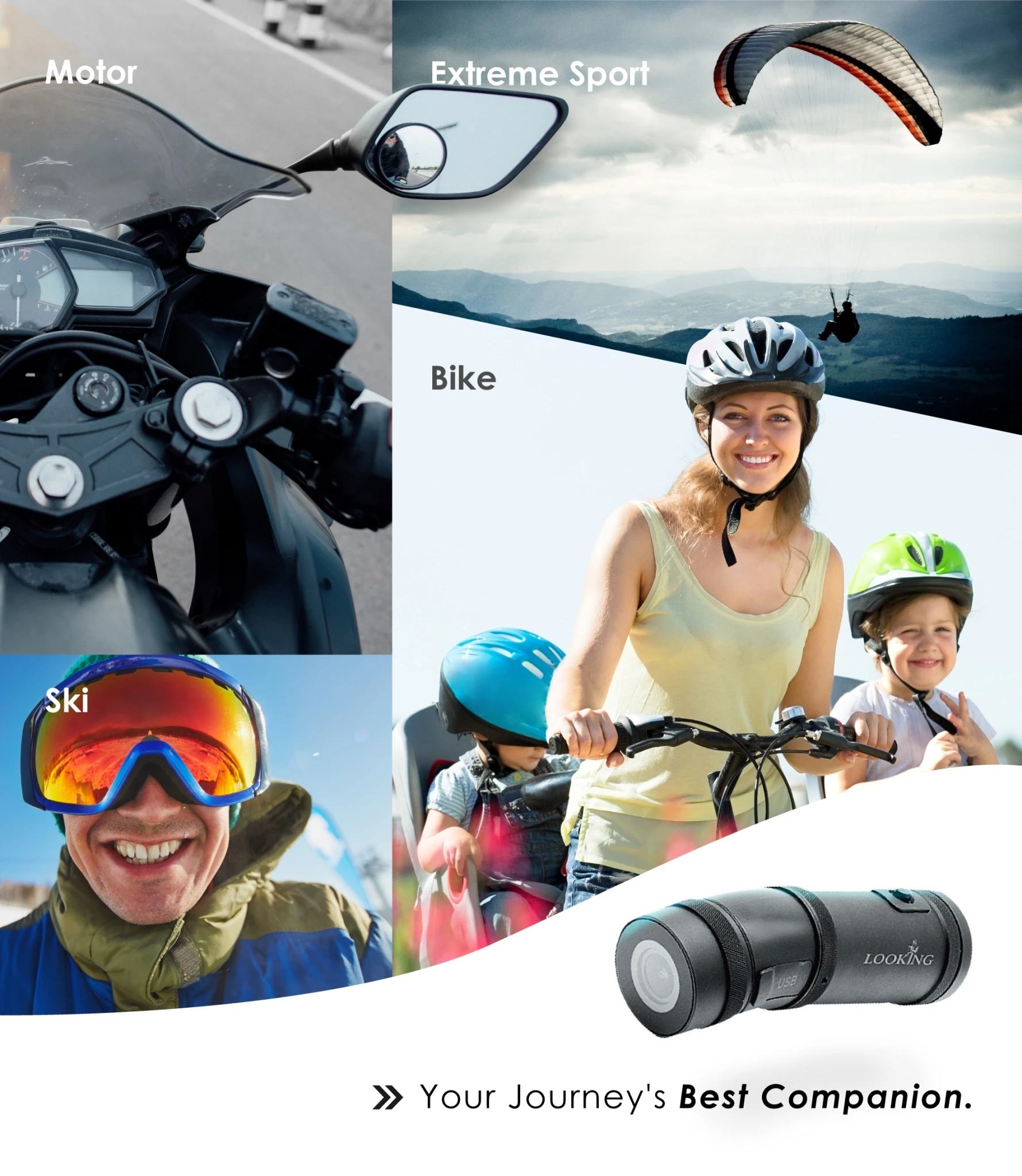 
 Спортивная Экшн-камера для шлема Передняя и задняя 2CH FHD 1080P WIFI-камера для мотоциклетного шлема  