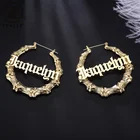 Gold Large Earrings Hoop Earrings Personalized Jewelry Wholesale Gold Stainless Steel Large Circle Earrings Custom Bamboo Earrings Hoop Name Earrings For Women