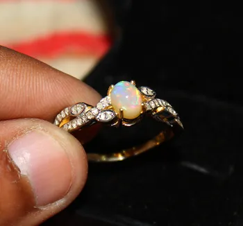 925 sterling silver and gemstone gold plated wedding ring jewelry natural ethiopian opal silver ring
