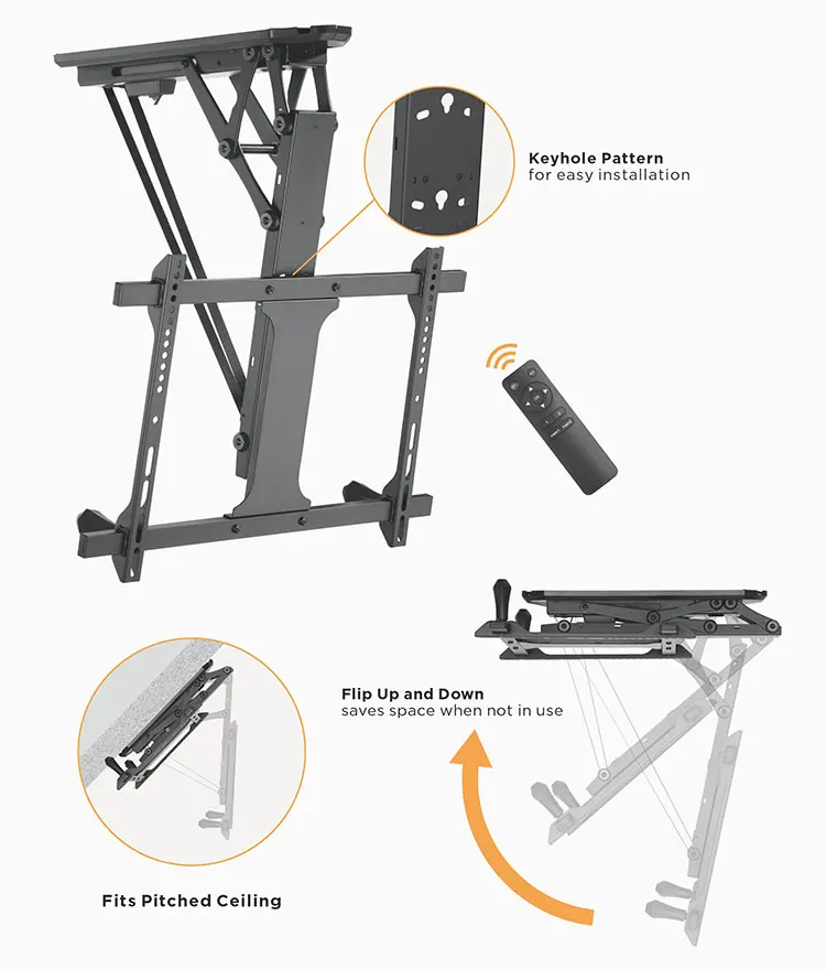 Height Adjustable Remote Control Motorized Dropdown Tv Lift Flip Down Tv Ceiling Mount Electric