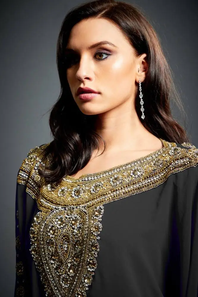 Women Abaya Plain Black GOLD Embroidered Plus Hand Beads Work Beautifully Designed Kaftan 2020 Model Burka AJM TRAFE HOUSE
