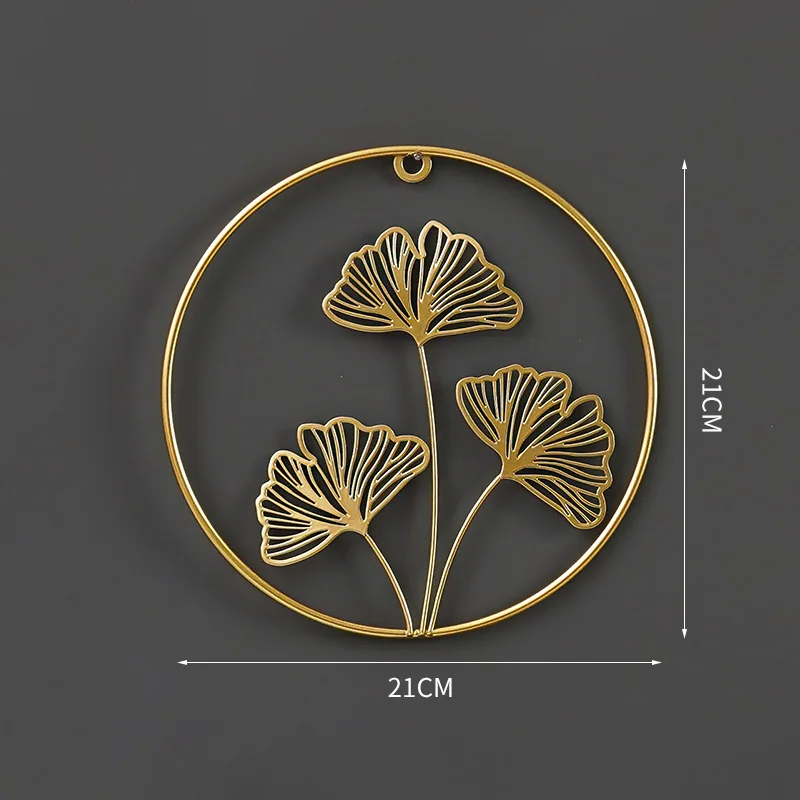 Nordic creative golden ginkgo leaf living room metal wall art hanging free perforated indoor wall pendant  21x21cm