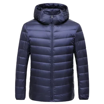 Winter Puff Outdoor Men Bubble Puffer Jacket with Hood Men's Warm Custom Logo Black Nylon / Polyester Shell for Winter