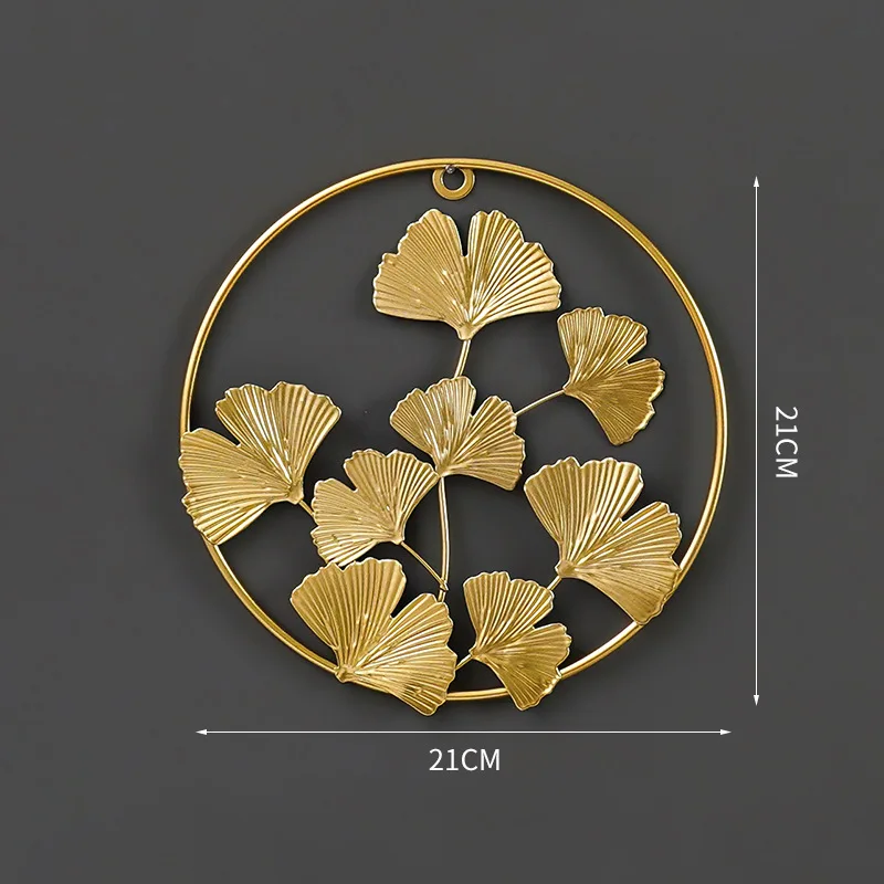 Nordic creative golden ginkgo leaf living room metal wall art hanging free perforated indoor wall pendant  21x21cm