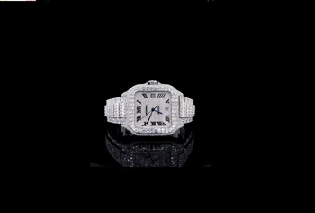 EF VVS MOSSONITE COLOUR LESS DIAMOND ICE OUT DESINGER WATCH WITH CUSTOM WORK ON BAND AND BEZEL BAGUETTE DIAMOND SETTING