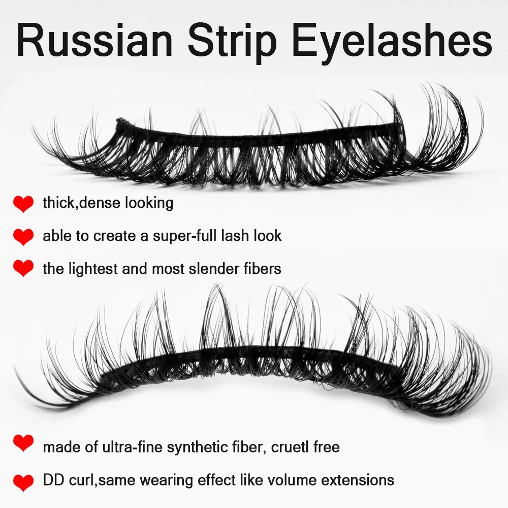 Best Selling False Synthetic Russian Strip Eyelashes 25mm D Curl