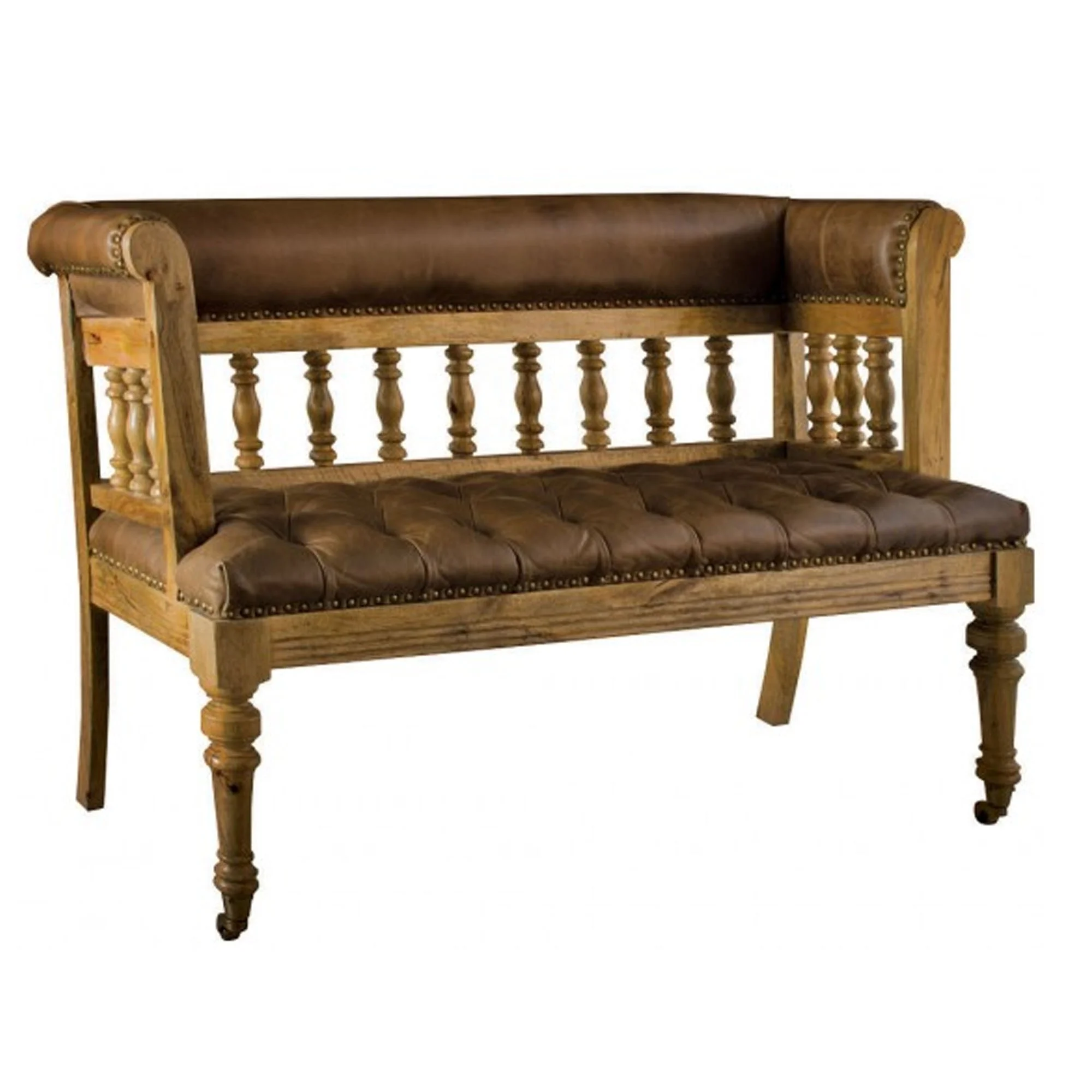 Traditional Antique India Leather Bench
