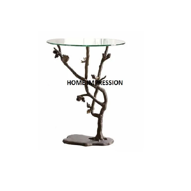 Attractive Design Palm Tree Shape Gold Metal Coffee Table With Glass Top Decorative Table for Home Decor Accessory in Low Price
