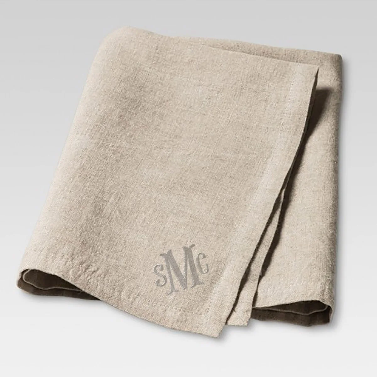 Monogram Embroidered Grey Linen Napkins For Anniversary