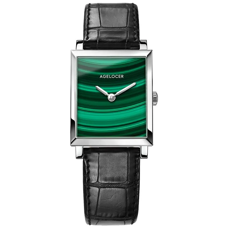 Women's Watch AGELOCER Top Brand Luxury Waterproof Women Watch with Malachite Black Leather Belt Square Quartz Watches 222027