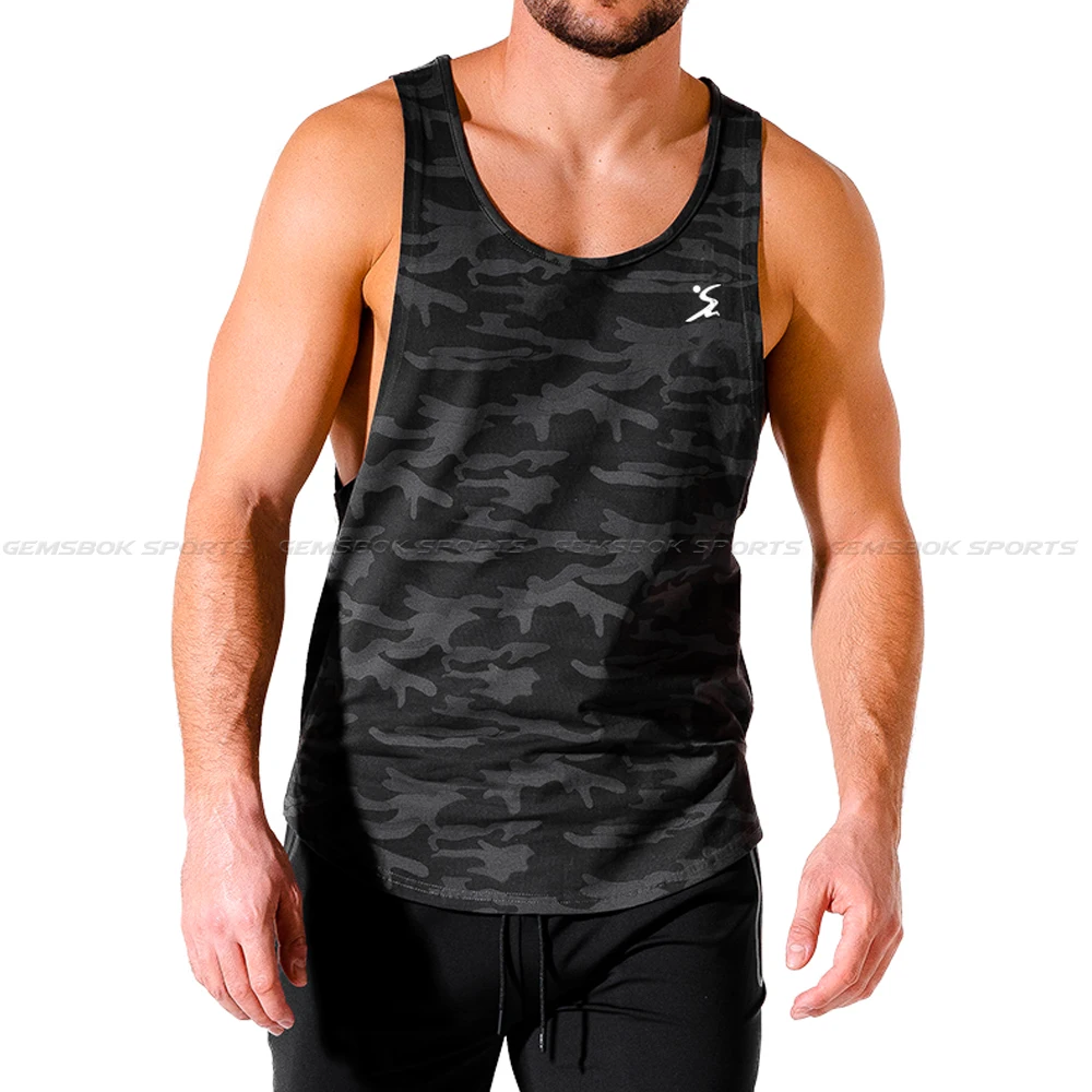 Wholesale Men Sports Lift Stringer Camo Tank Top Custom Logo Cotton