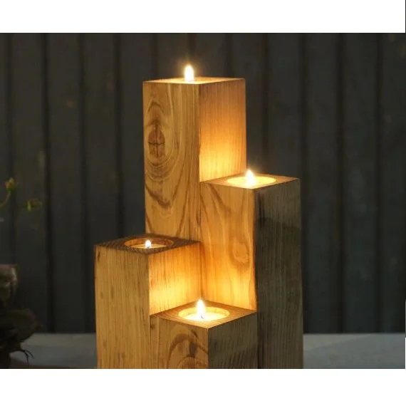 Simple Fashionable Chinese Wood Glim Holder for Candle Storage