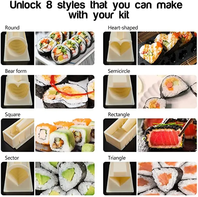 White Sushi Making Kit 11 Piece Deluxe DIY Sushi Maker With 4 Rice Mold  Shapes Round Manual Easy And Fun Sushi Rolls - Buy White Sushi Making Kit  11 Piece Deluxe DIY