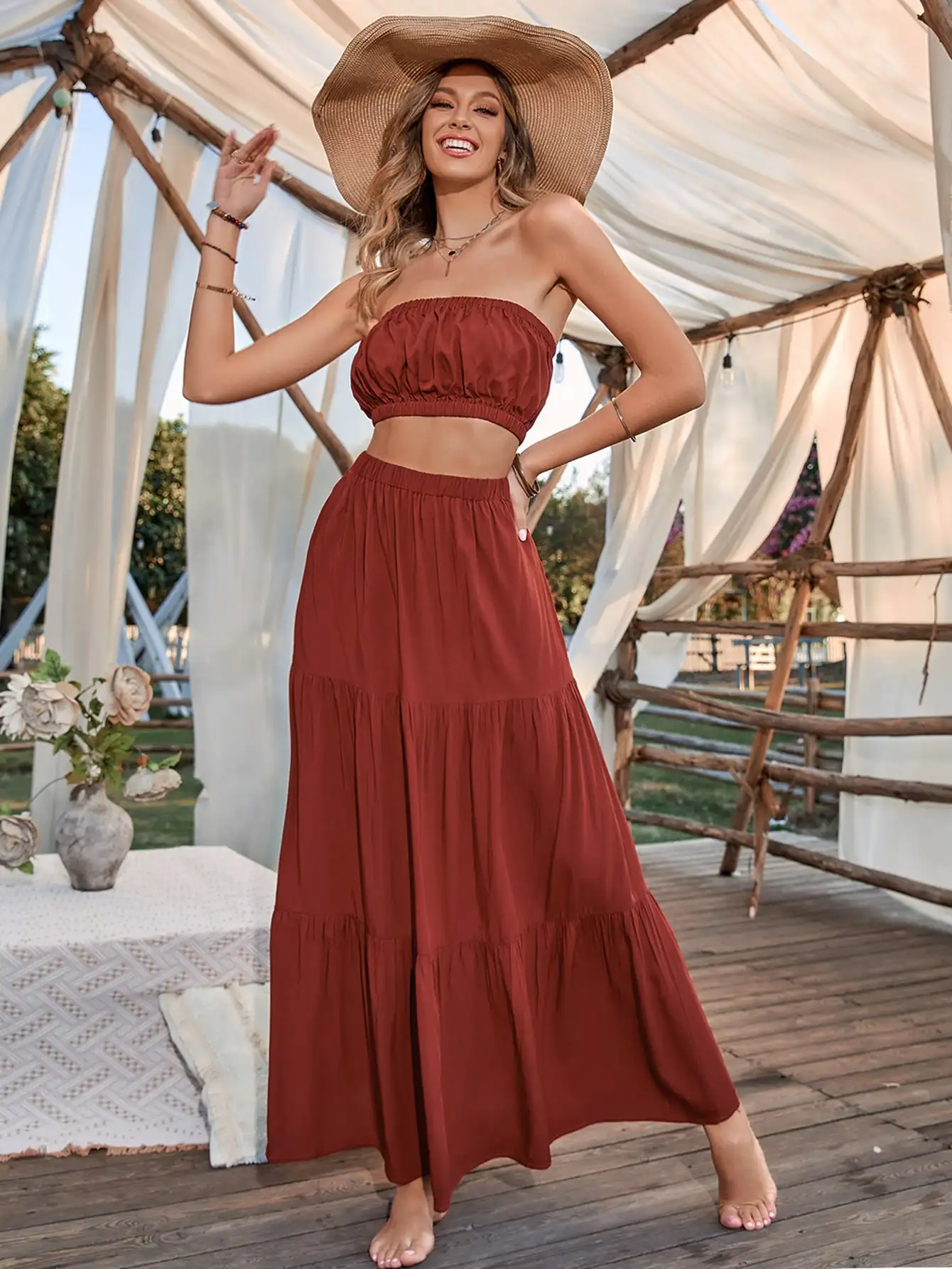 Oem Summer Roupas Femininas Formal Casual Dress Korean Style 2 Piece Set Tube Dresses Short Set Woman Clothing 