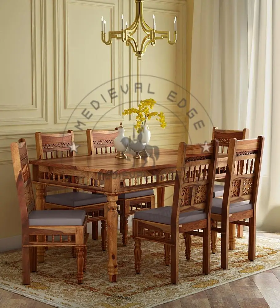 Solid Wood Six Seater Dining Set Of Table And Chair In Rustic Teak Inish Buy Solid Wood Six Seater Dining Set Of Table And Chair Jaipur Crafted Wooden Table And Chairs