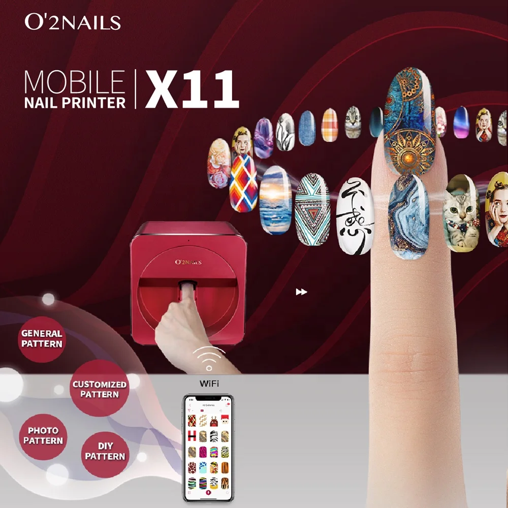 O'2nails Digital Mobile Nail Art Printer V11- Portable Nail Painting Machine Smart Phone Control Wireless WiFi Signal Pack of Nail Gel Nail Polish