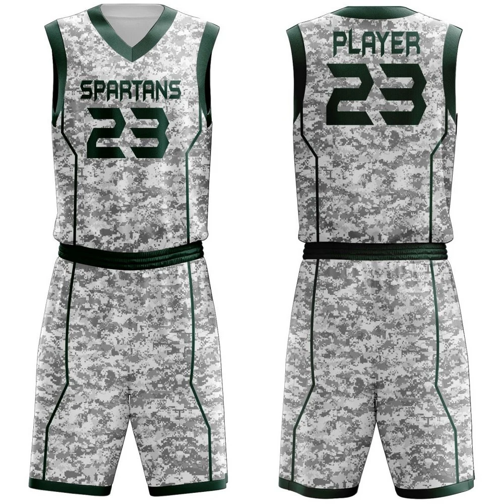 Sublimated Design Green Camouflage Basketball Uniform China