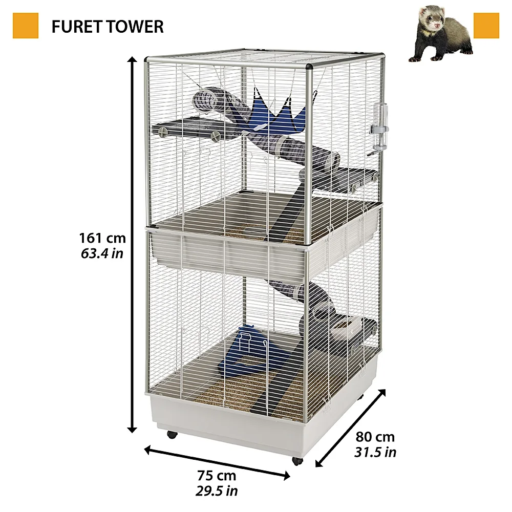 Ferplast Cage FURET TOWER with vertical two floors structure wheels and accessories included varnished metal and plastic Alibaba