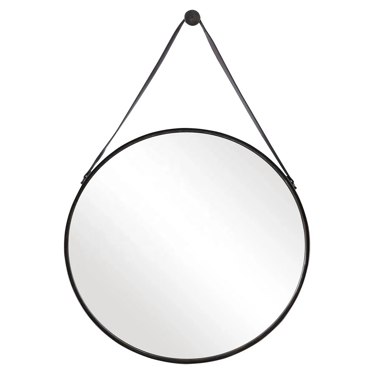POZINO Specchio Rotondo A Parete Nero 38 Cm | Design In Corda Di Lino Con Gancio | Decorazione Per Bagno, Camera, Ingresso | Sicurezza Antiscoppio