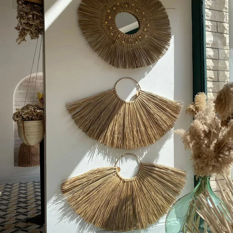 Bohemian Seagrass Fan Wall Decor,Seagrass Hanging Wall Decor In Vietnam