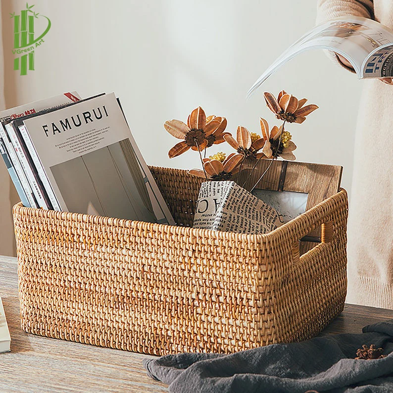 Wholesale Handmade Woven Rattan Basket Rattan Laundry Basket With Lid