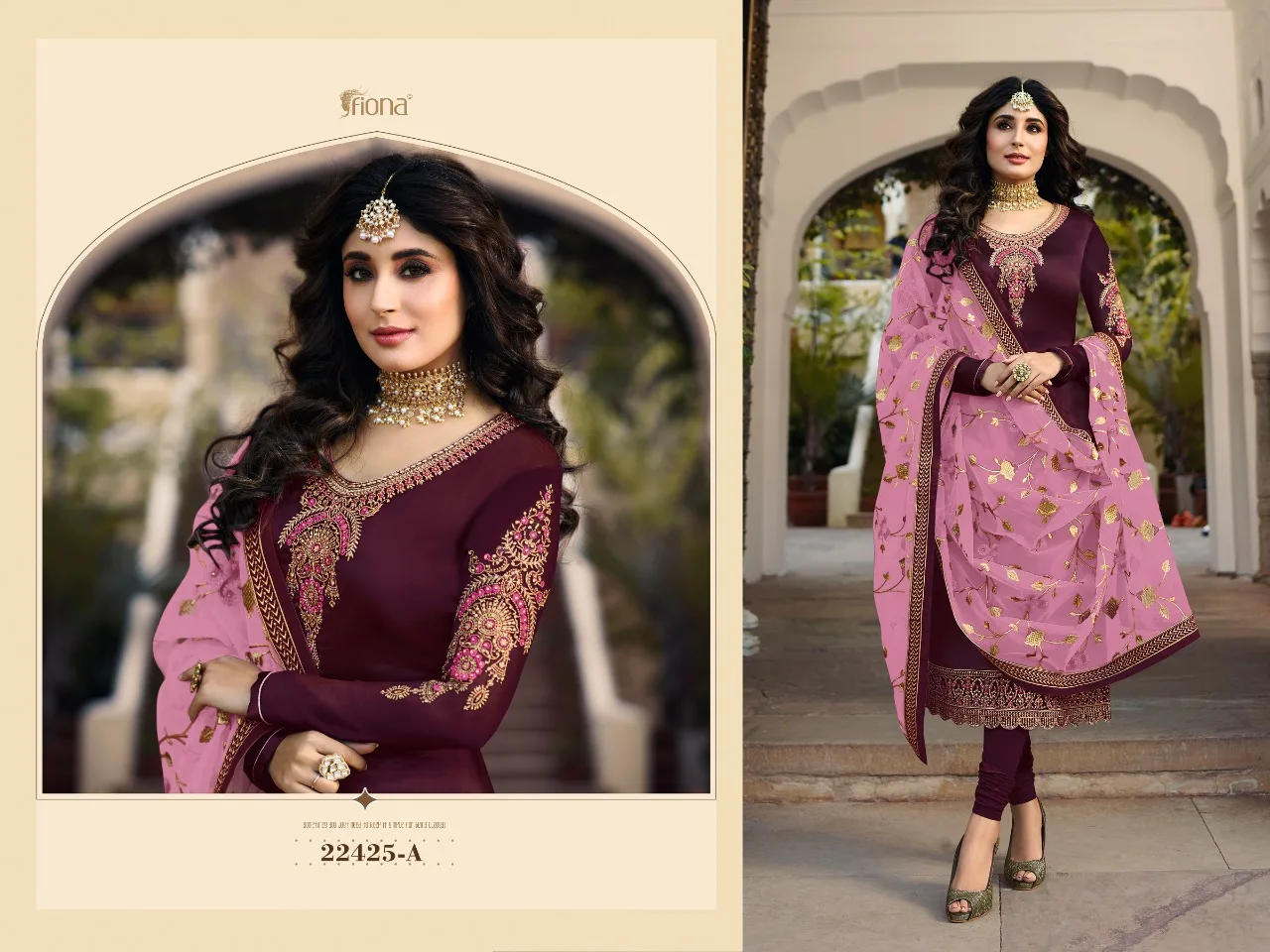 Hit Design Satin Georgette & Embroidery Work Ston Kurti and Full Sleeve  Ston Work with Santton Bottom  Net Duppta