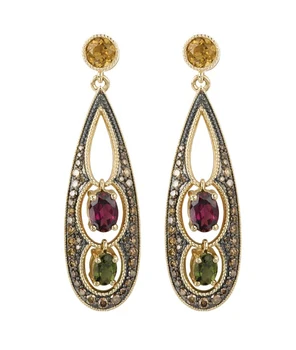 custom ethnic jewelry manufacturer high quality solid 14k real gold jewelry natural tourmaline earring real diamond earring