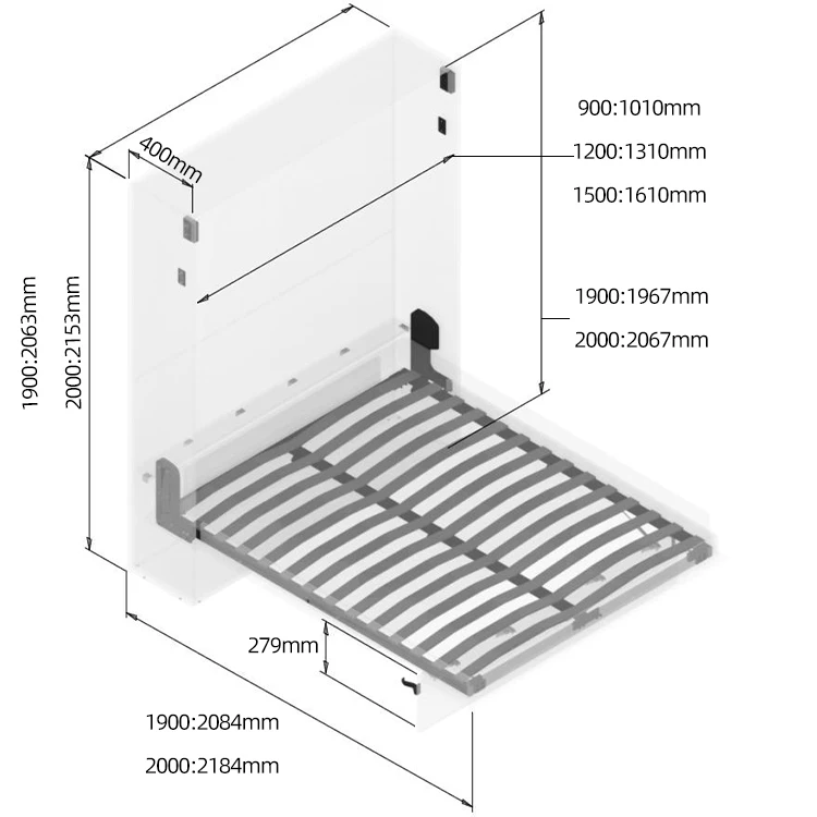 Space Saving Murphy Bed Mechanism Manual Vertical Folding Hiding Wall