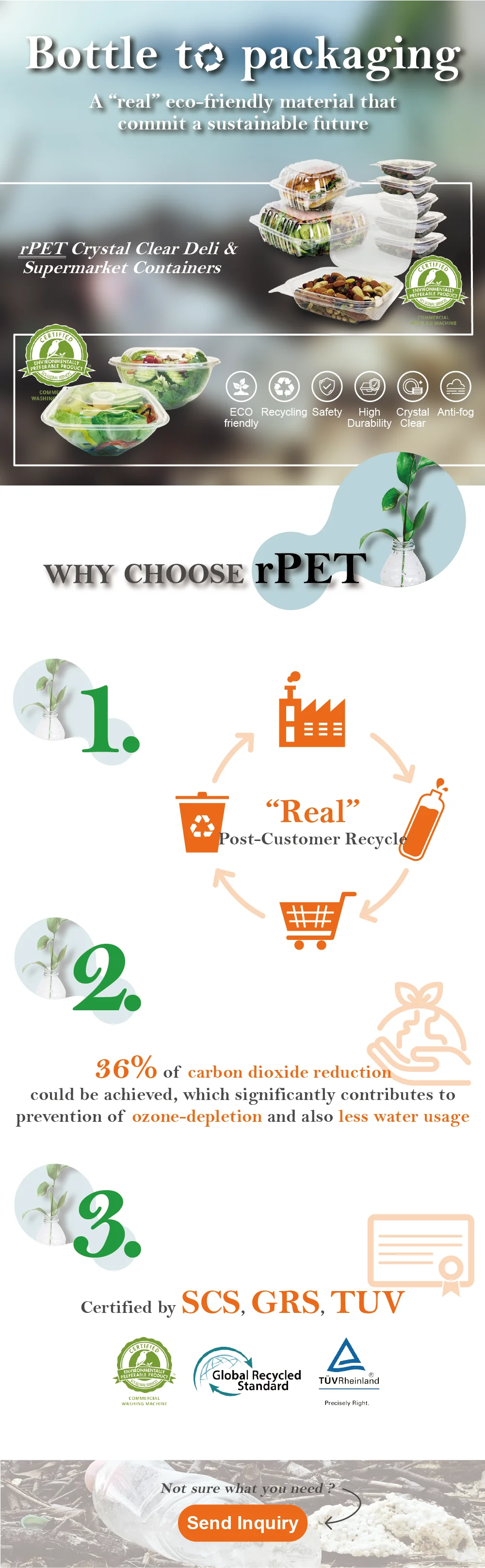 32oz Disposable Recycled Plastic Takeaway Food Container Salad Bowls