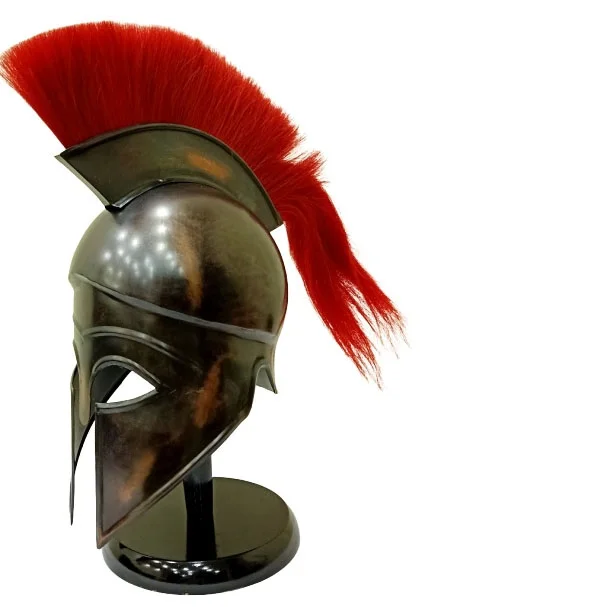 Medieval Greek Corinthian Helmet with Black Plume Armor Knight Spartan Costumes 