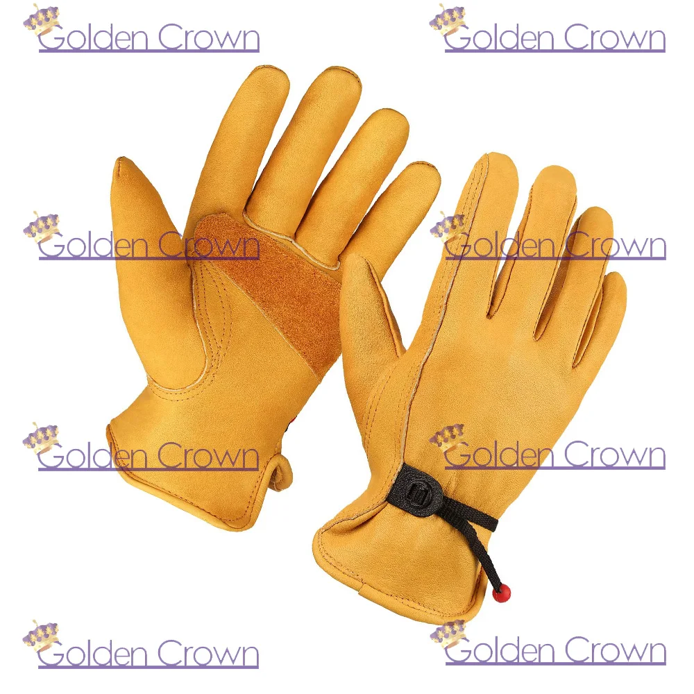 Flex Grip Leather Work Gloves Adjustable Wrist Tough Cowhide Garden Glove for M 