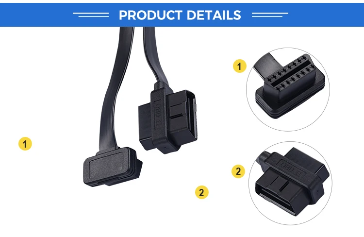 product obd ii y splitter cable male to dual female thin ribbon noodle design 16 pin universal diagnostic adapter 60cm-3