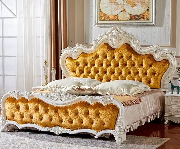 イタリアクラシック高ヘッドボード彫刻チーク材ベッドモダンヴィラ