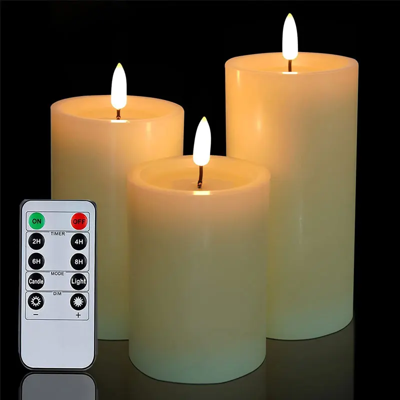 Flickering Flameless Pillar Candles With Remote Timer,Led Battery