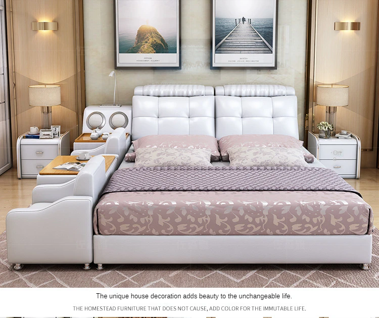 Modern Luxury King Bed Frame With Storage Upholstered Wood And Leather