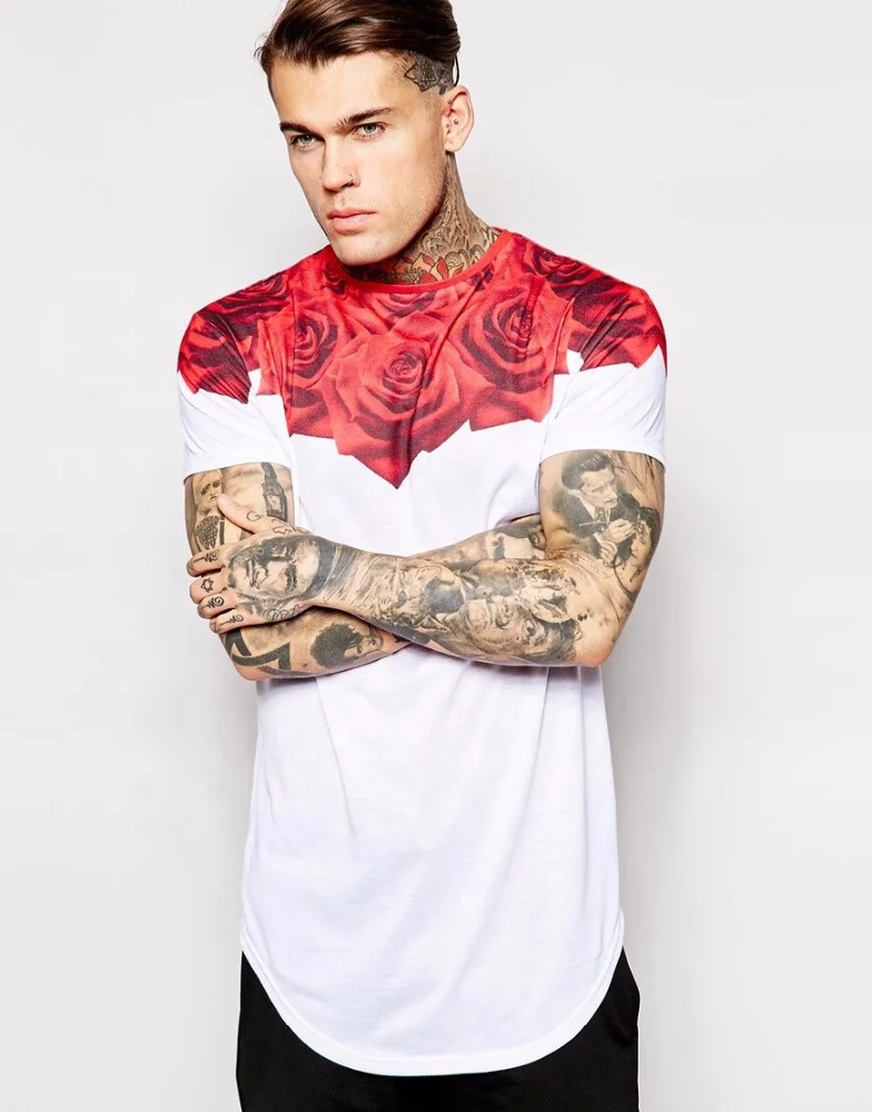 2017 SikSilk Elonated T-Shirt With Curved Hem and Rose Print Elongated T Shirt, 2017 SikSilk Logo Elonated T-Shirt With Curved Hem and Rose Print T Shirt, Enterprises Product