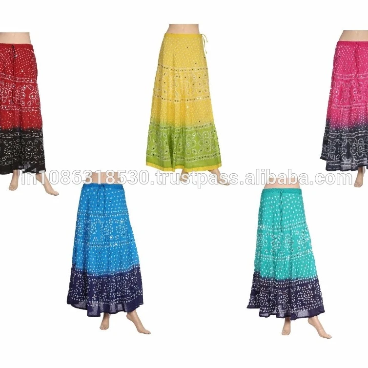 Indian Skirt Bandhani Tie Dye Ethnic Wear Bandhej Sequins Work Long Skirts