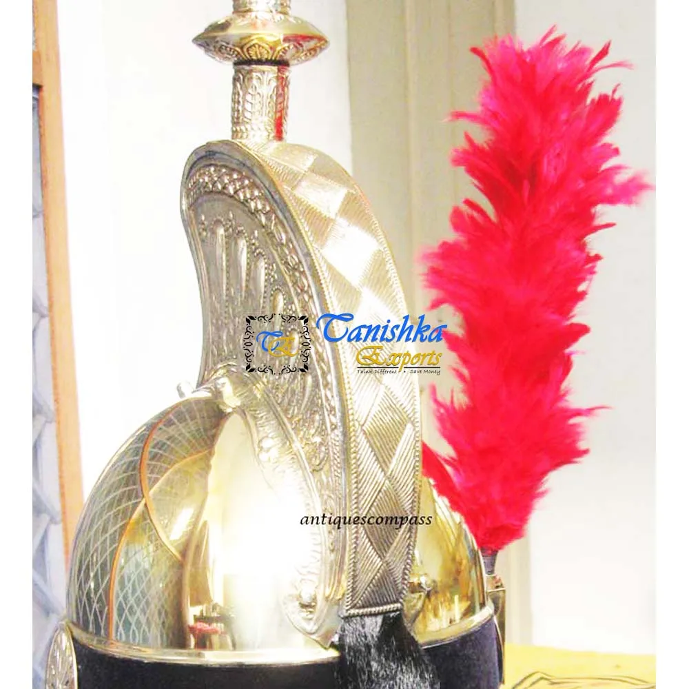 Napoleon Brass Designer Helmet French Medieval Armor Gift Decor Knight Decorative Helmet With Red Plume