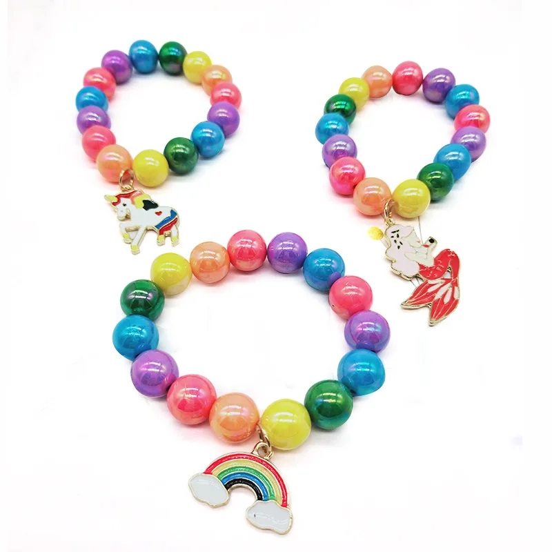 Wholesale Unicorn Seven Color Rainbow Alloy Acrylic Chunky Bead