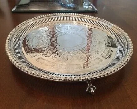 Silver Plated Brass Serving Tray with Handle