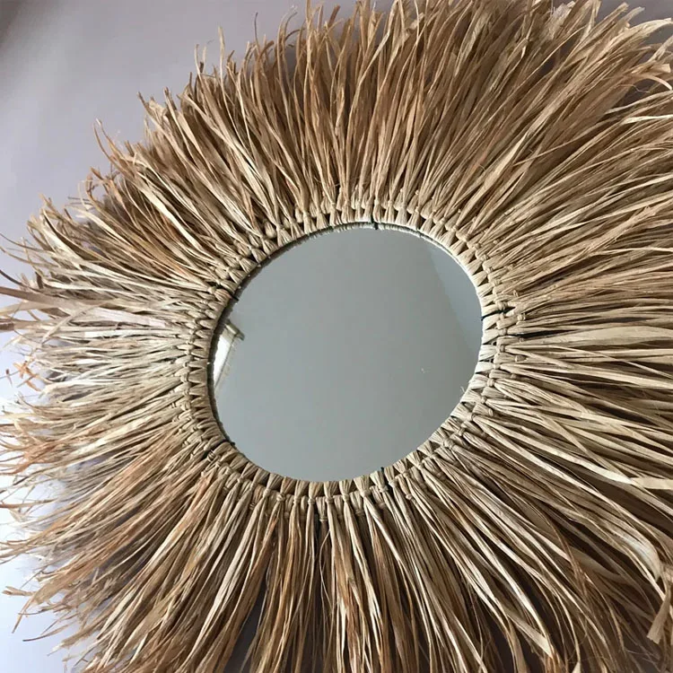 Beautiful Large Seagrass Mirror Hanging Wall Decor,Boho Seagrass Mirror