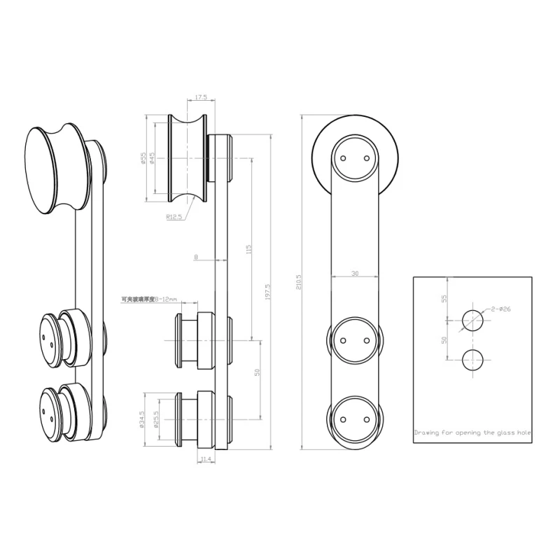 Rolling Barn Door Track Hardware Kit for Interior Glass Door