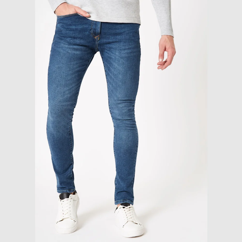 Plus Size Biker Blue Jeans Denim Pant High Waist Men's Skinny